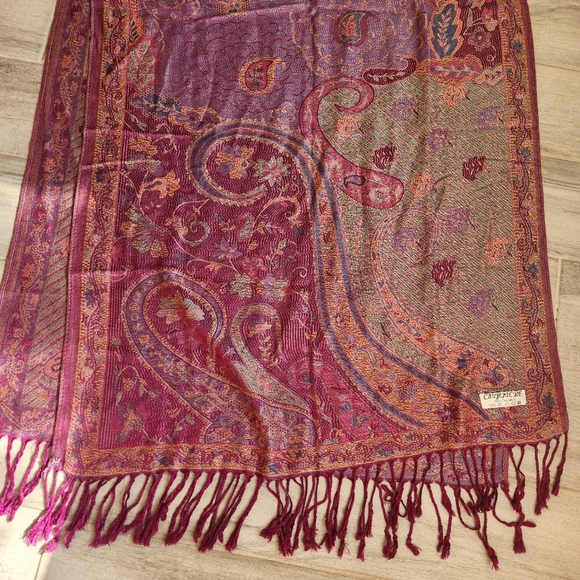 Pashmina Scarf Purple 100% Cashmere Paisley Floral Fringe Wrap Bohochic Gift - Picture 6 of 13